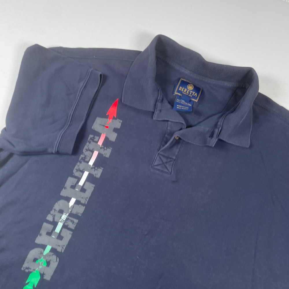 Beretta Since 1526 Men's Large Blue Pima Cotton‎ Polo Shirt Graphic Arrow Italy